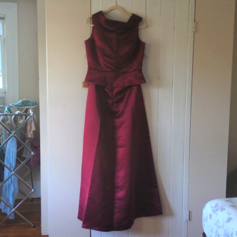 Two piece burgundy gown